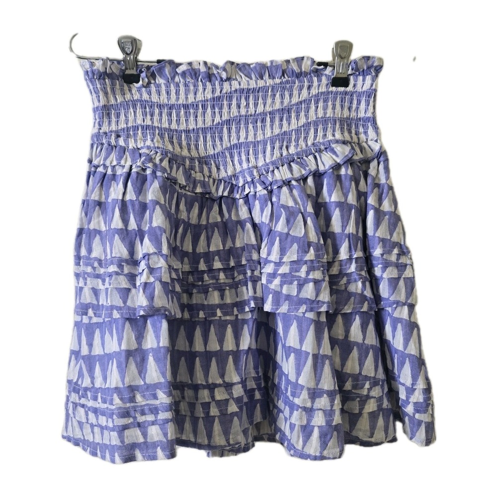 Cleobella Mini Skirt Womens S Smocked Tiered Ruffle Purple White EUC